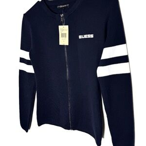 60% cotton guess dark blue zip-up sweater